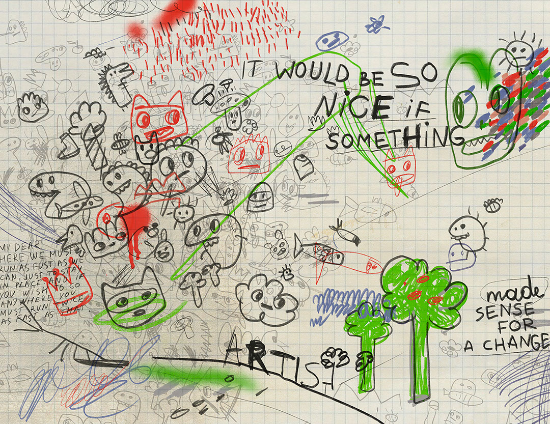 Bright chaotic graffiti wall mural