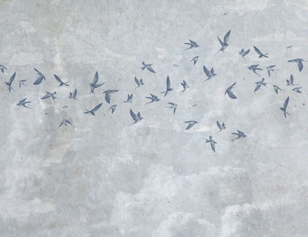 Delicate birds on a grey textured sky wall mural