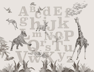 Grey alphabet wall mural with detailed animals