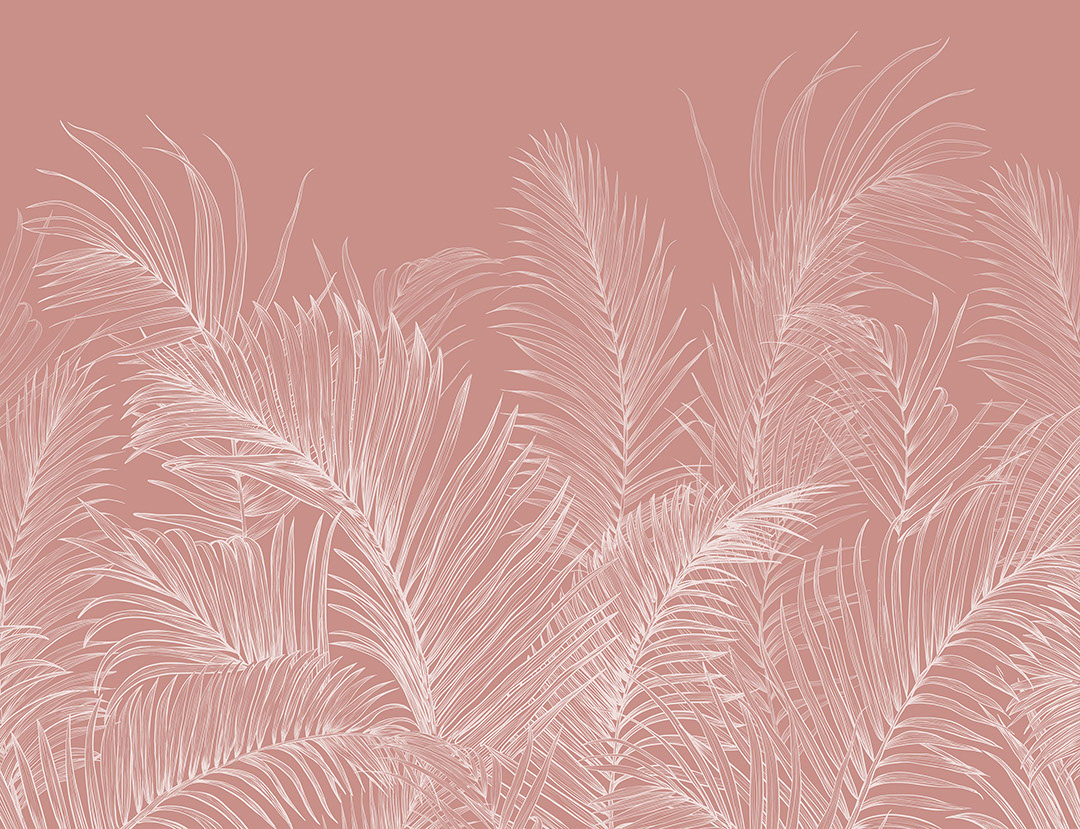 Delicate pink palm leaves wall mural