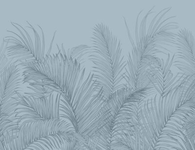 Delicate blue palm leaves wall mural