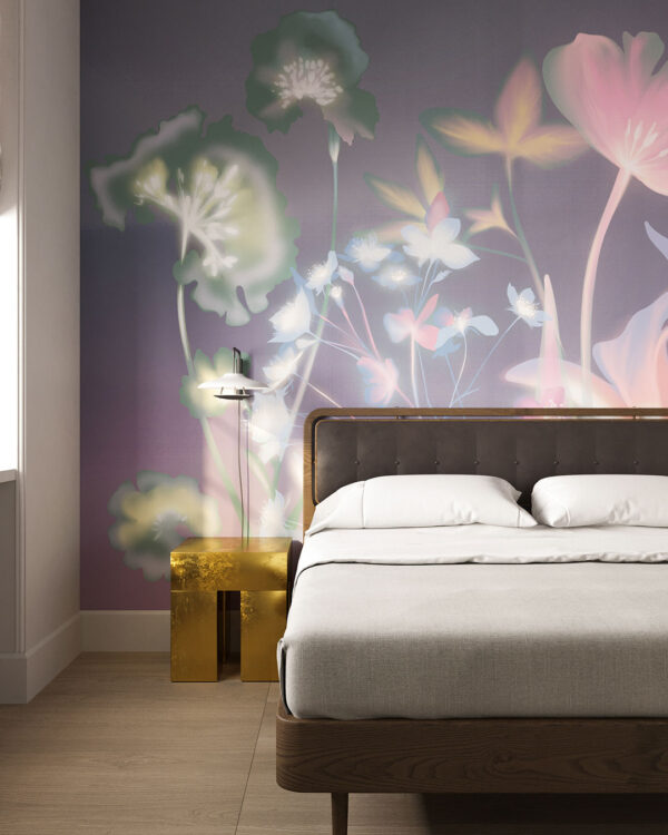 Colourful flower imprints with an X-ray effect wall mural for the bedroom