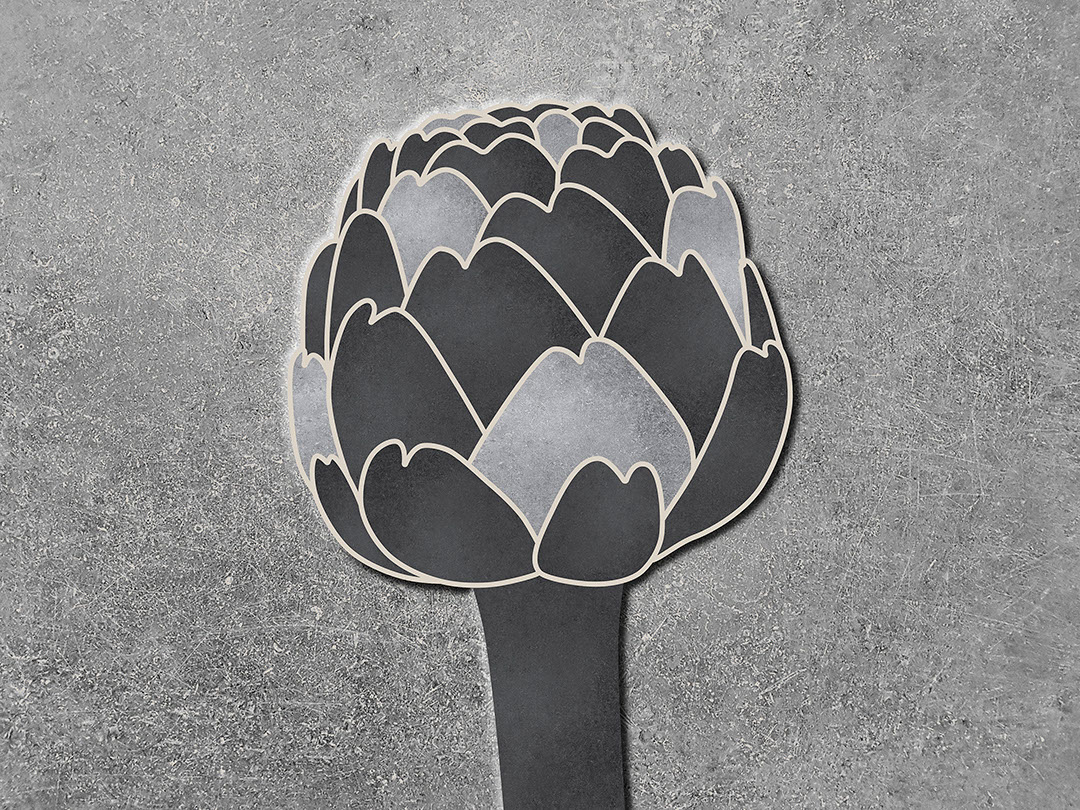 Illustrated oversized artichoke wall mural on the textured background