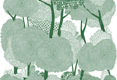 Detailed illustrated green tree crowns wall mural