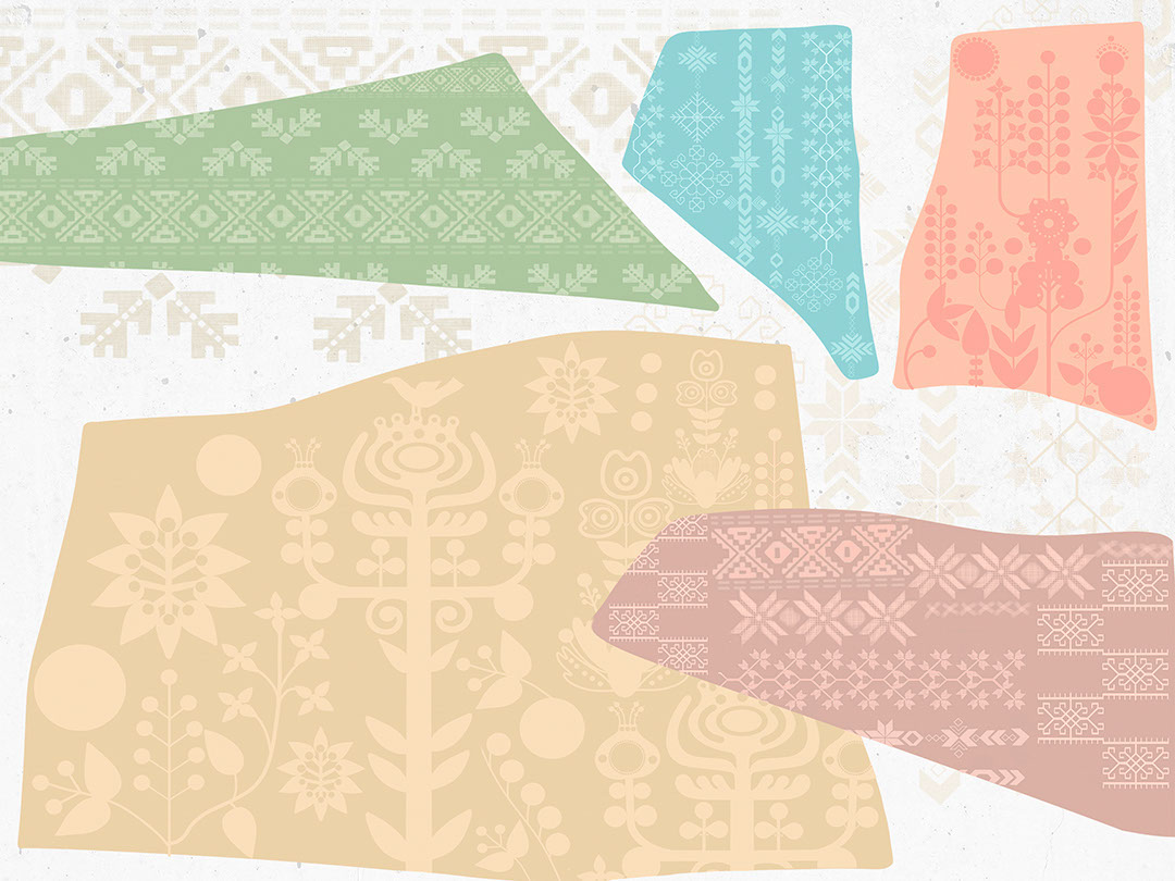 Ukraine inspired ethnic patterns wall mural on the light background