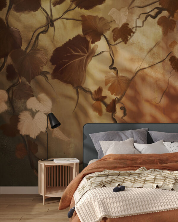 Oil painted grapevine wall mural for the bedroom