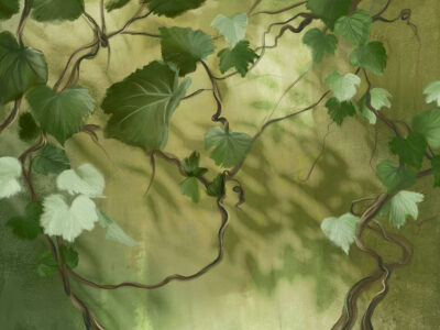 Oil painted green grapevine wall mural