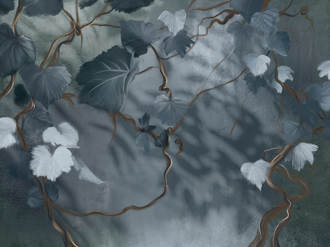 Oil painted blue grapevine wall mural