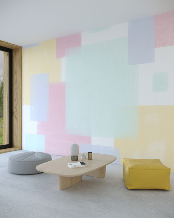 Colourful pastel geometric shapes wall mural for the living room