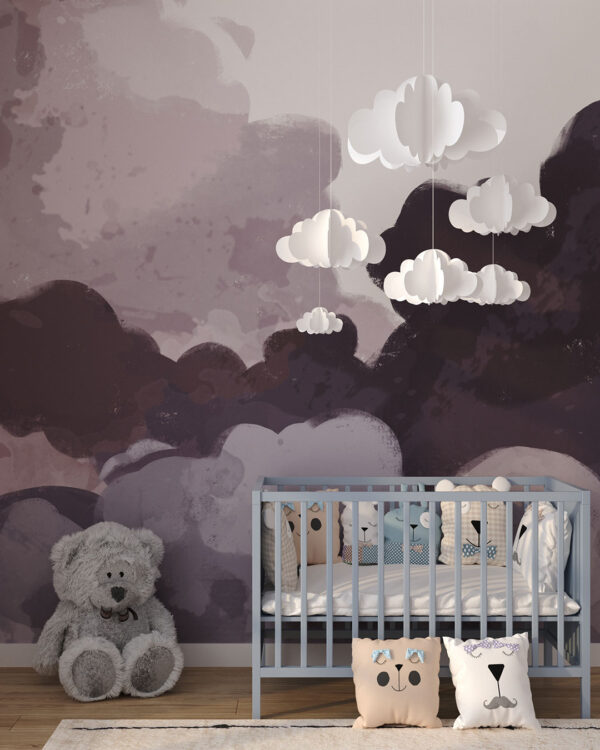 Tender watercolour clouds wall mural for a children's room