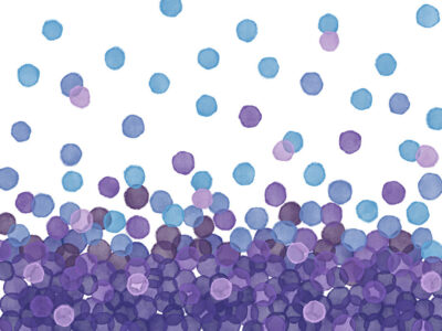 Wall mural with blue and violet watercolour bubbles