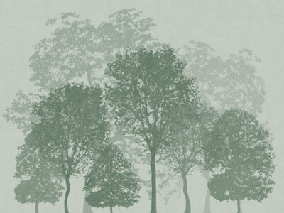 Minimalist green forest etched illustration wall mural