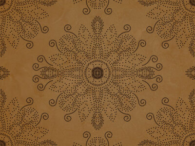 Dot art style wall mural with mandala on the mustard textured background