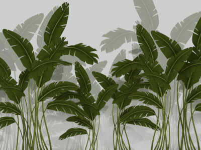 Tropical illustrated navy green banana leaf wall mural