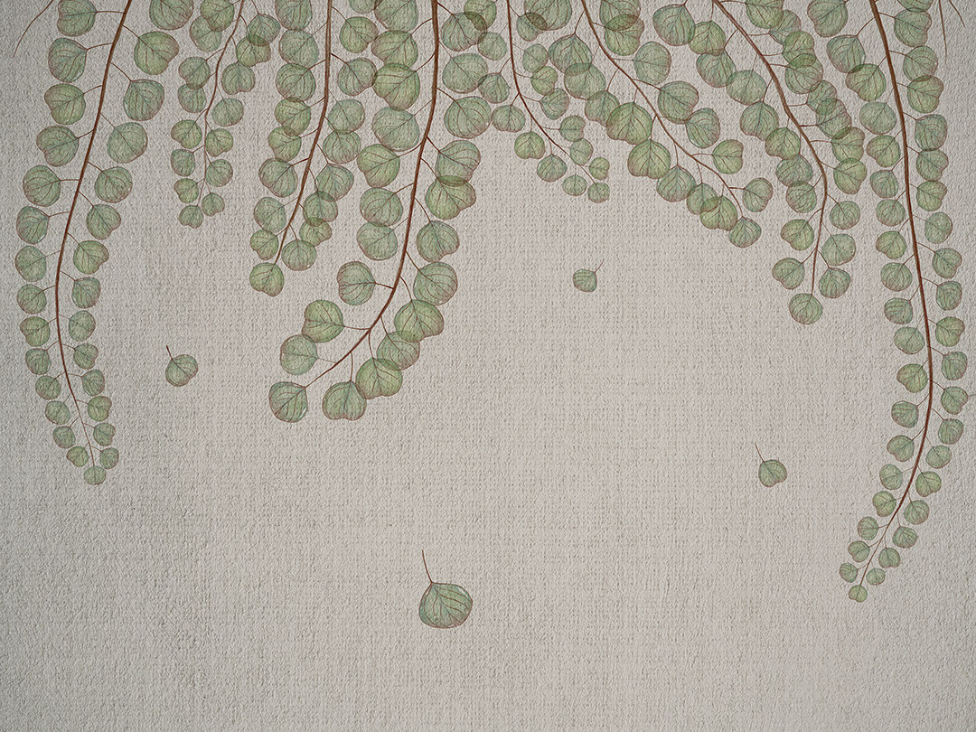 Overhanging botanical branches on the textured background wall mural
