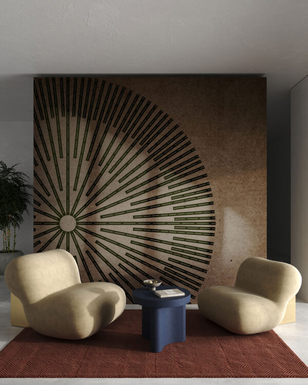 Asymmetric wall mural for the living room with a geometric circle