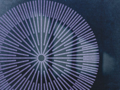 Asymmetric wall mural with a geometric circle on the blue background