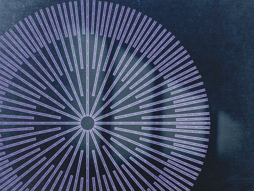 Asymmetric wall mural with a geometric circle on the blue background