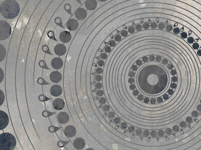 Mandala-inspired oversized geometric wall mural with grey pattern
