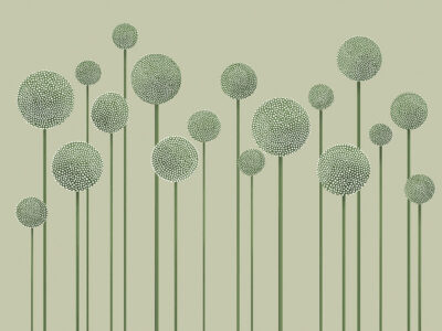 Illustrated minimalist green dandelions wall mural