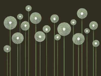 Illustrated minimalist green dandelions on the dark background wall mural