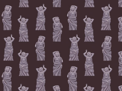 Greek statues on the dark background patterned wallpaper