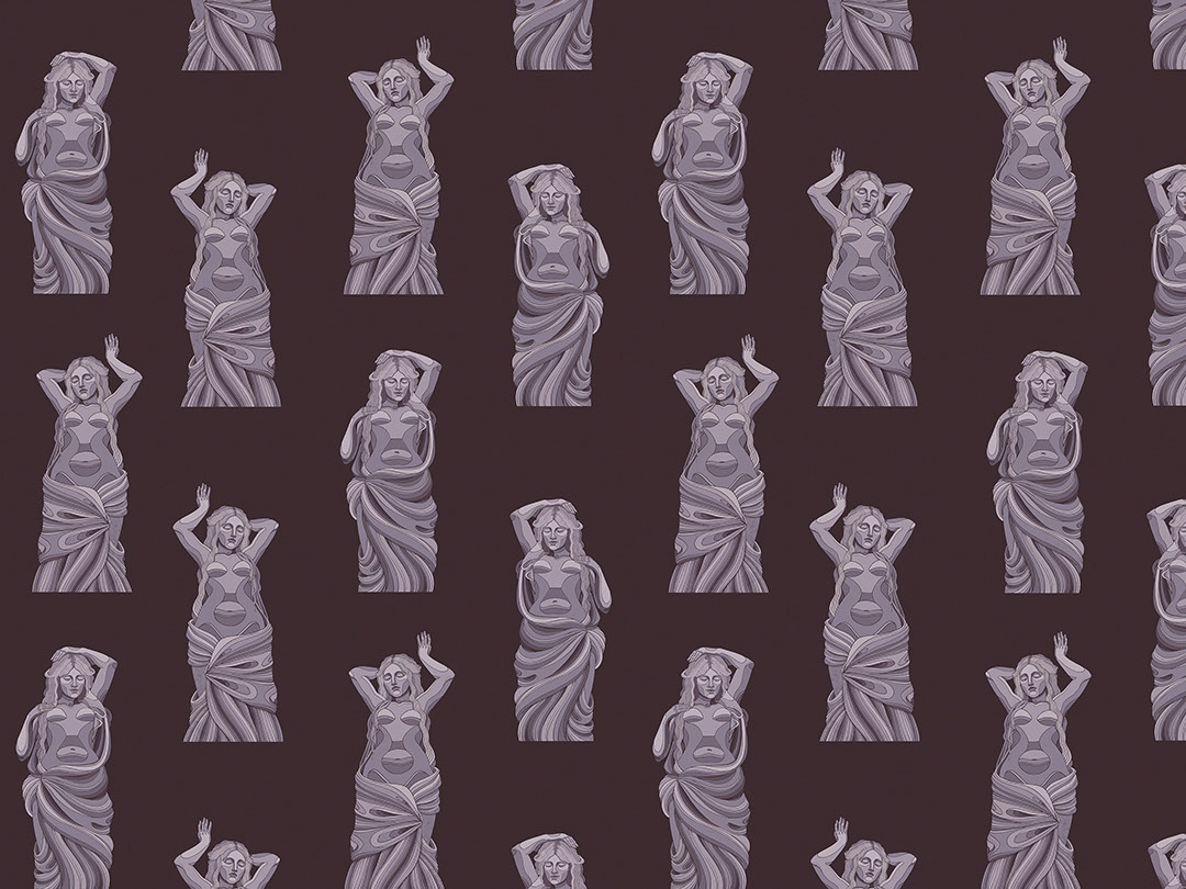 Greek statues on the dark background patterned wallpaper