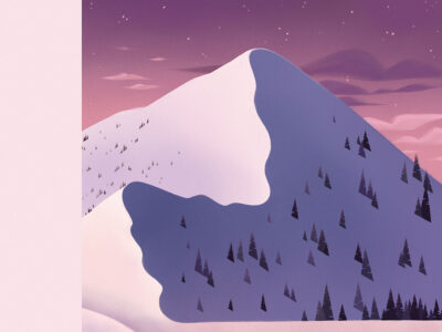 Asymmetrical wall mural with graphic mountains