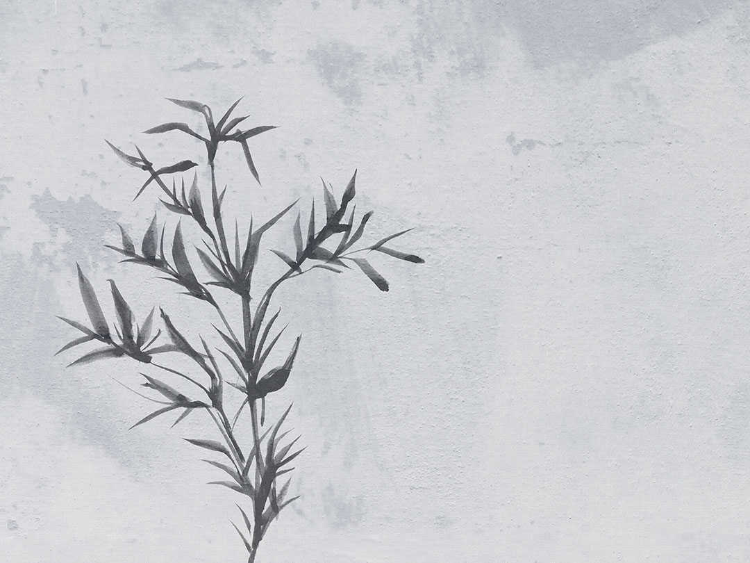 Neutral asymmetrical florals wall mural in Japandi style