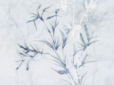 Neutral asymmetrical chaotic branches wall mural in Japandi style