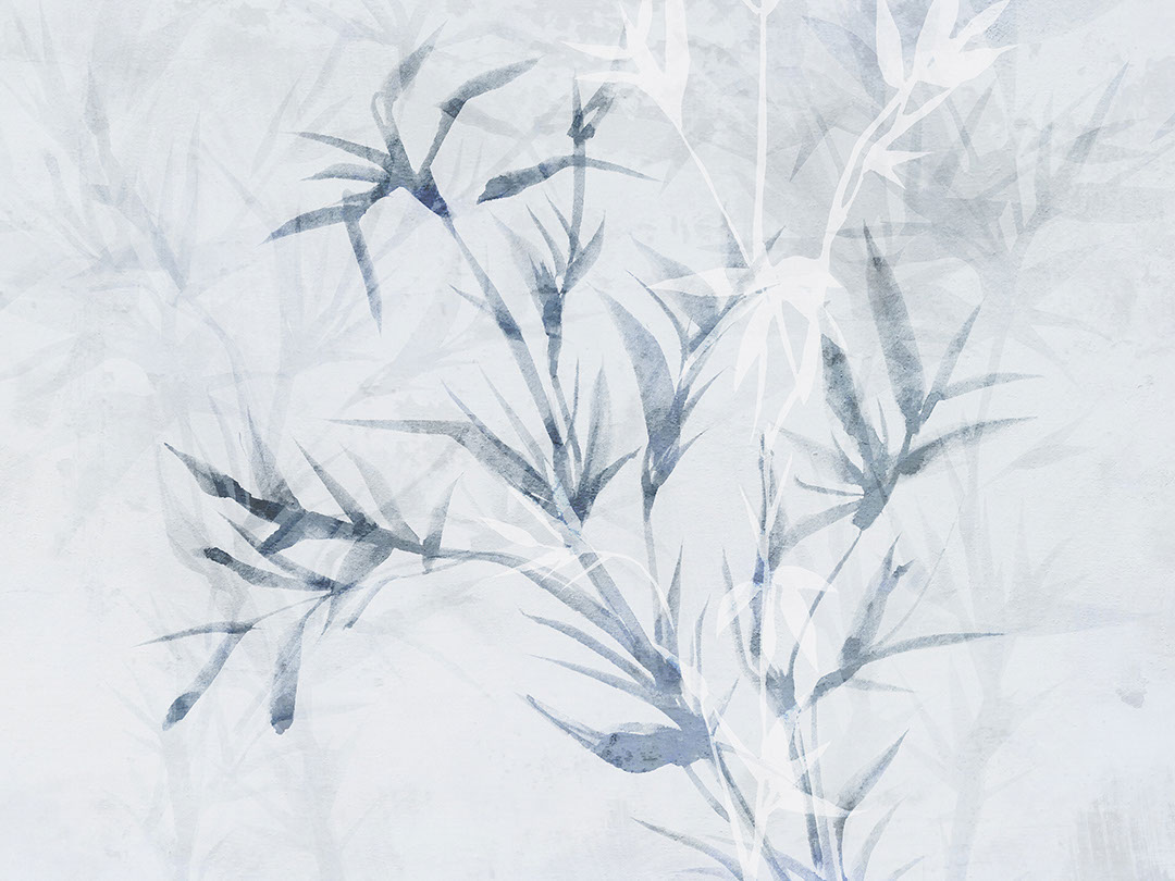 Neutral asymmetrical chaotic branches wall mural in Japandi style
