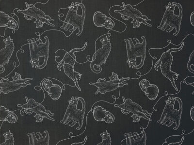 Linear cats on the black background patterned wallpaper