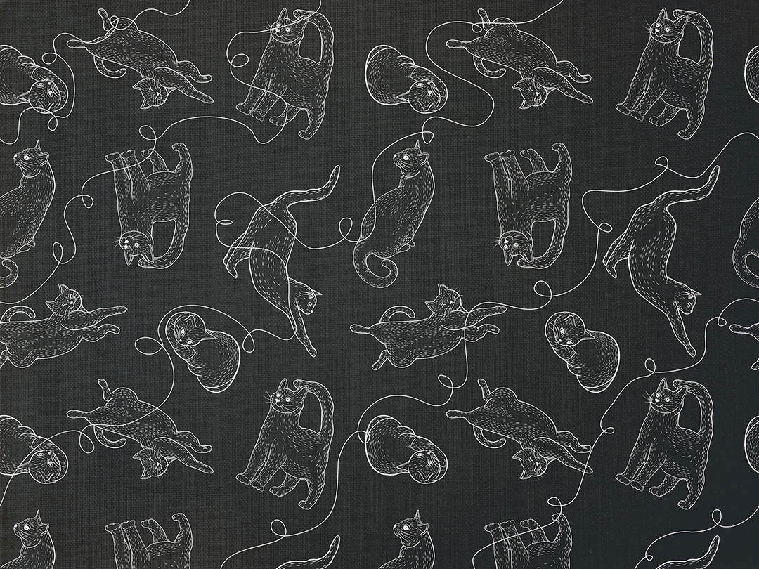 Linear cats on the black background patterned wallpaper