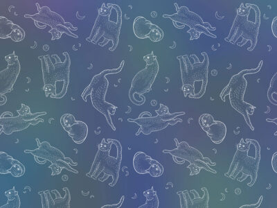 Linear cats on the blue background patterned wallpaper
