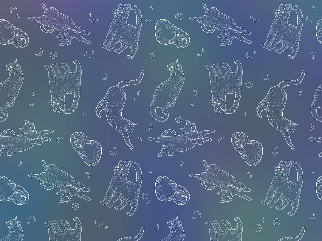Linear cats on the blue background patterned wallpaper