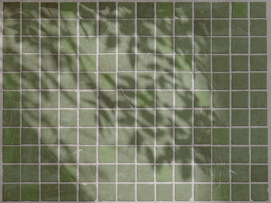 Green stone tiles with leaf shadows wall mural