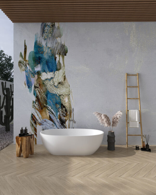 Asymmetric abstract wall mural for the bathroom