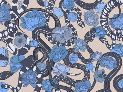 Black snakes and blue flowers wall mural