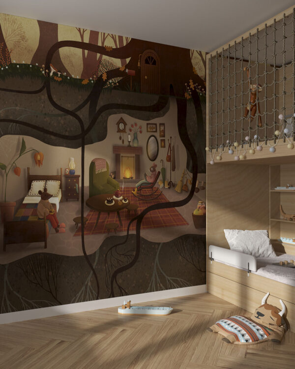 Underground fantasy world wall mural for a children's room