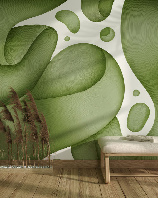 Graphic colourful 3D waves wall mural for the living room