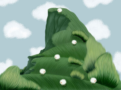 Bright green cape and cute sheep kids wall mural