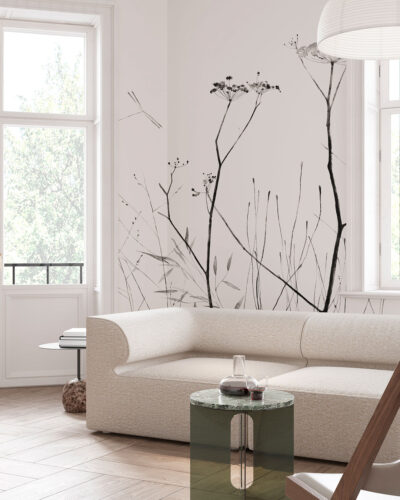 Delicate minimalist flowers wall mural for the living room