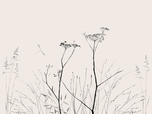 Delicate minimalist black flowers wall mural