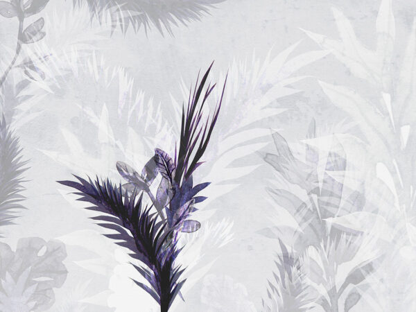 Light grey tender tropical leaves and shadows watercolor wall mural