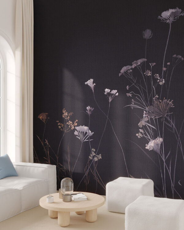 Minimalist floral wall mural for the living room