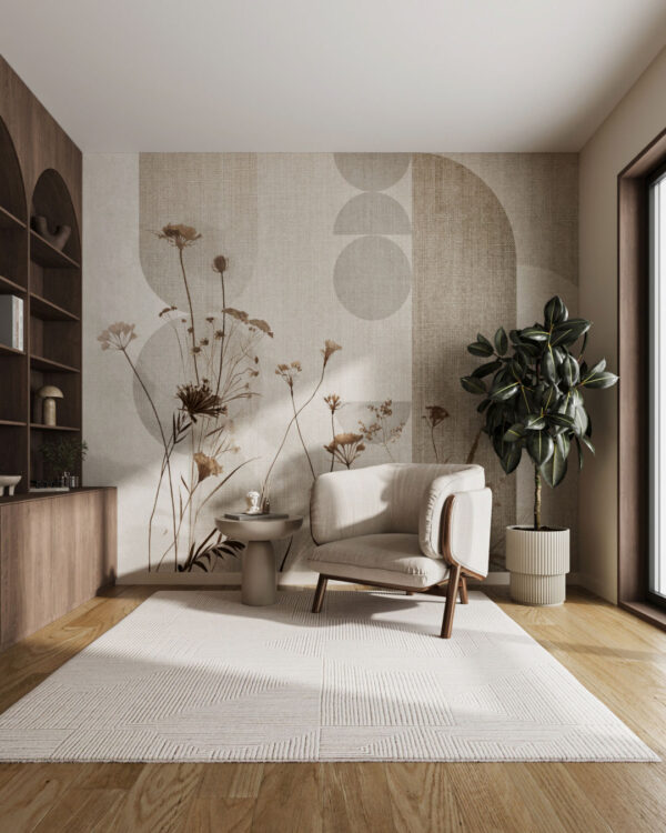 Geometric floral wall mural for the living room