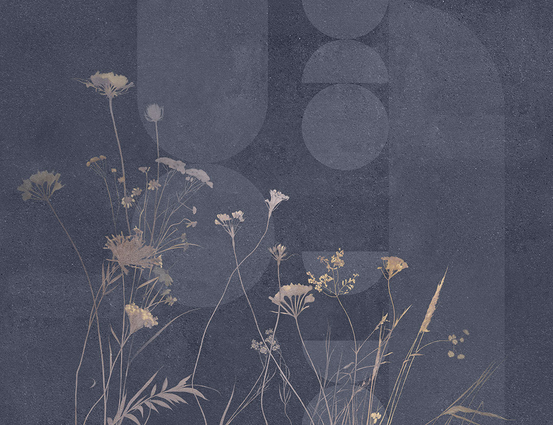 Geometric navy blue floral wall mural