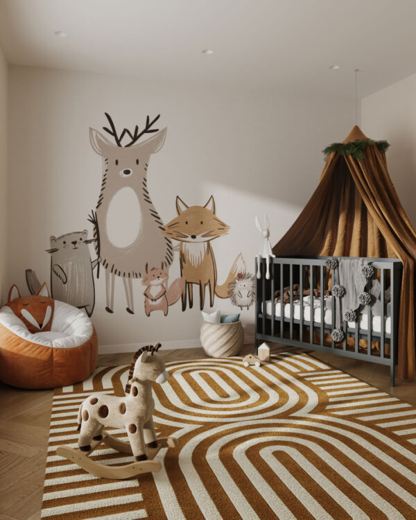 Minimalist animals print in neutral and beige colours wall mural for a children's room