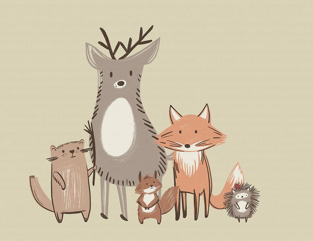Minimalist animals print in neutral colours on the pastel background kids wall mural