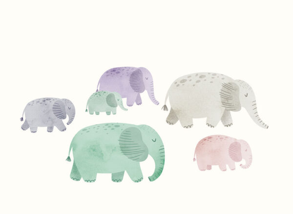 Watercolor minimalist elephants kids wall mural